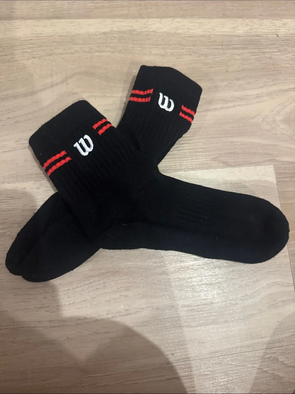 Wilson Women’s Black Crew Socks with Red Stripes